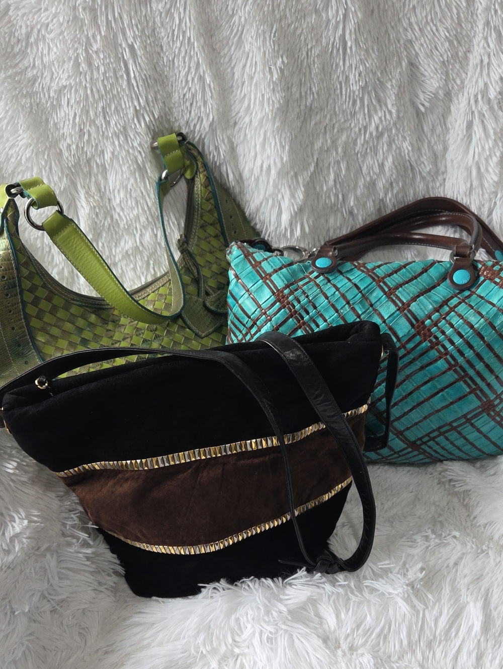 Sharif Black & Brown Suede Shoulder Bag with Gold Trim And Other BAGS